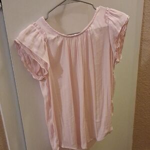 LC Lauren Conrad Soft Pink Lace Trim Blouse